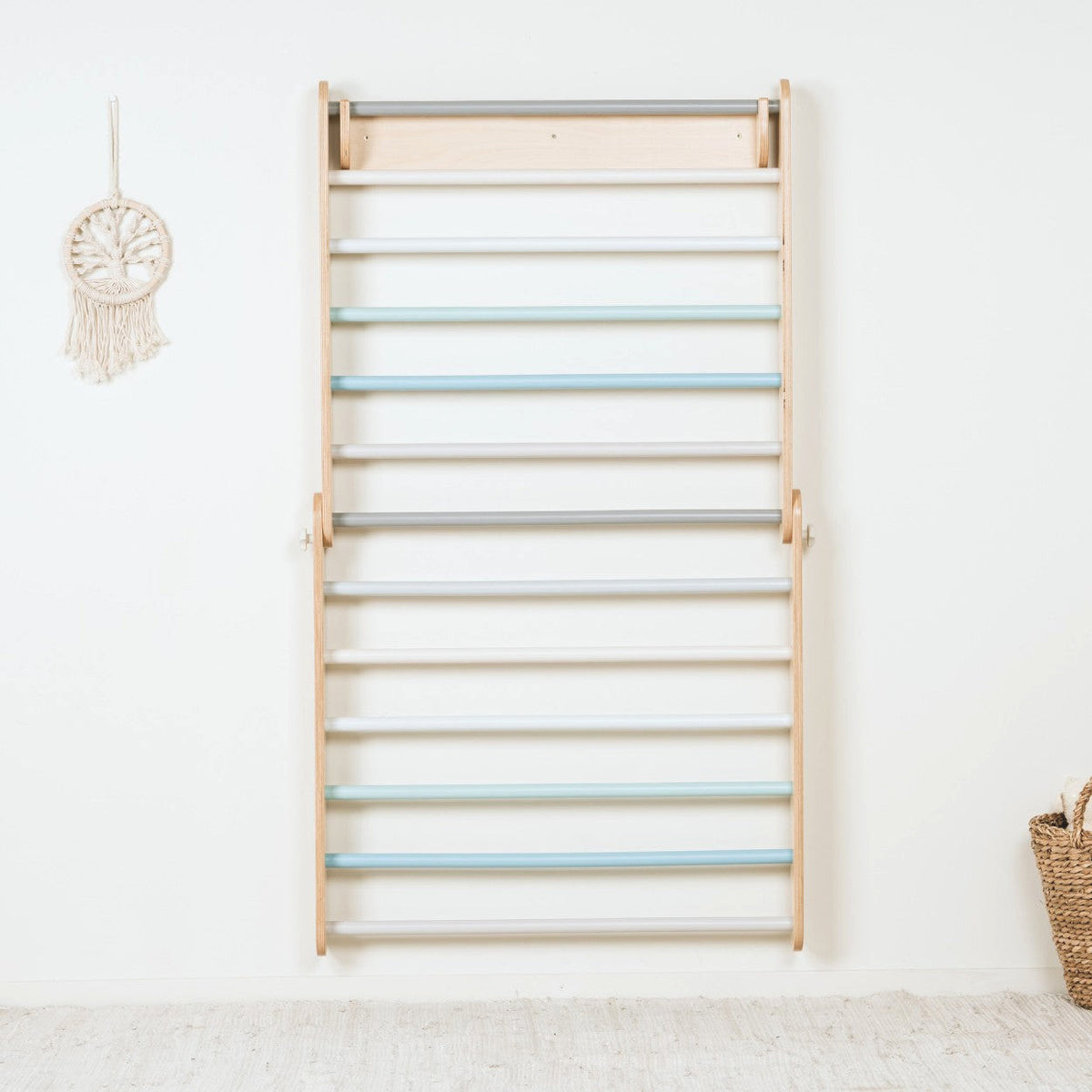 Pikler Triangle Climber with Swedish Wall Add-On (Ages 6m–7y) - Pastel