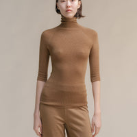 Extra Fine Merino Wool 3/4 Sleeve Ribbed Turtleneck  (3D-Knit)-8