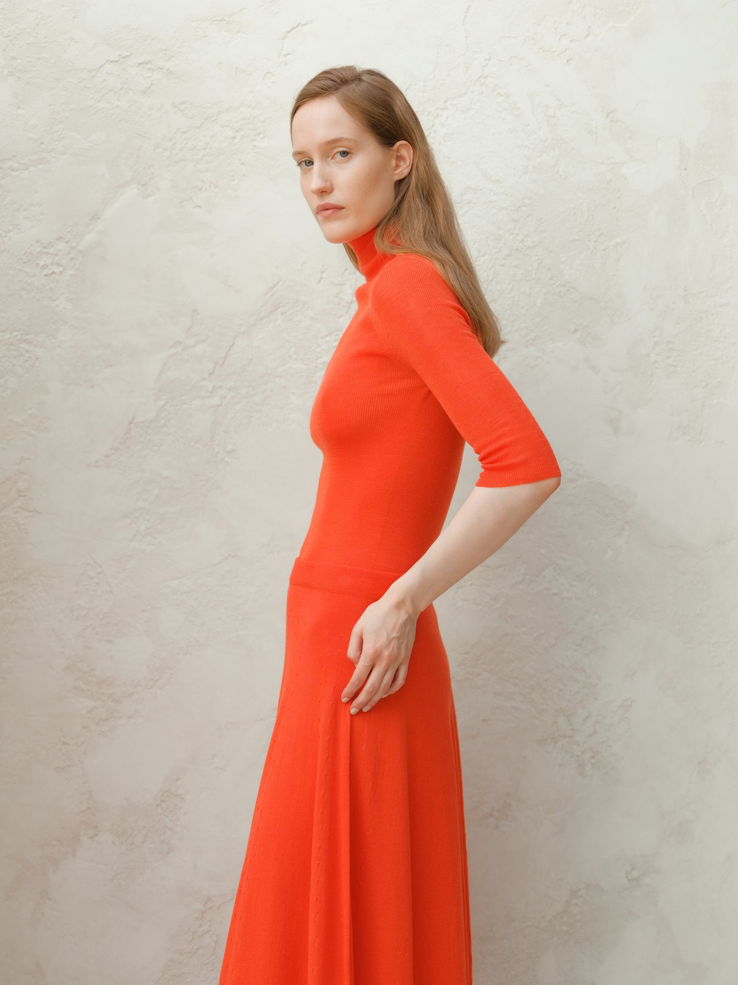 Extra Fine Merino Wool 3/4 Sleeve Ribbed Turtleneck  (3D-Knit)-4