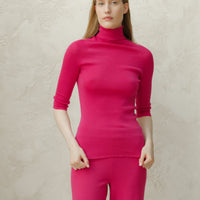 Extra Fine Merino Wool 3/4 Sleeve Ribbed Turtleneck  (3D-Knit)-2