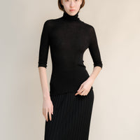 Extra Fine Merino Wool 3/4 Sleeve Ribbed Turtleneck  (3D-Knit)-9