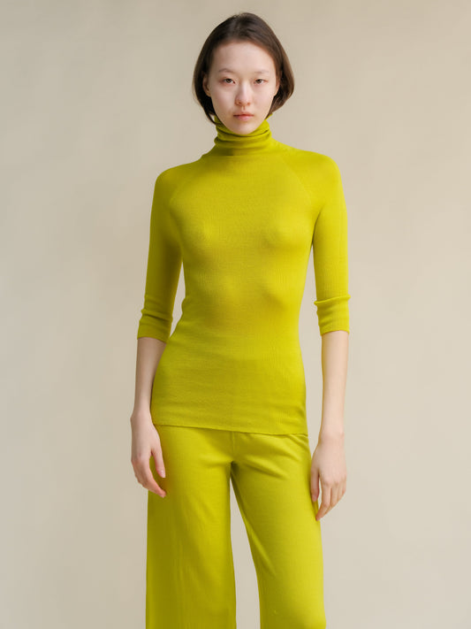 Extra Fine Merino Wool 3/4 Sleeve Ribbed Turtleneck  (3D-Knit)-10