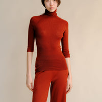 Extra Fine Merino Wool 3/4 Sleeve Ribbed Turtleneck  (3D-Knit)-12