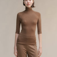 Extra Fine Merino Wool 3/4 Sleeve Ribbed Turtleneck  (3D-Knit)-14