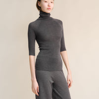 Extra Fine Merino Wool 3/4 Sleeve Ribbed Turtleneck  (3D-Knit)-6