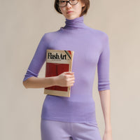 Extra Fine Merino Wool 3/4 Sleeve Ribbed Turtleneck  (3D-Knit)-1
