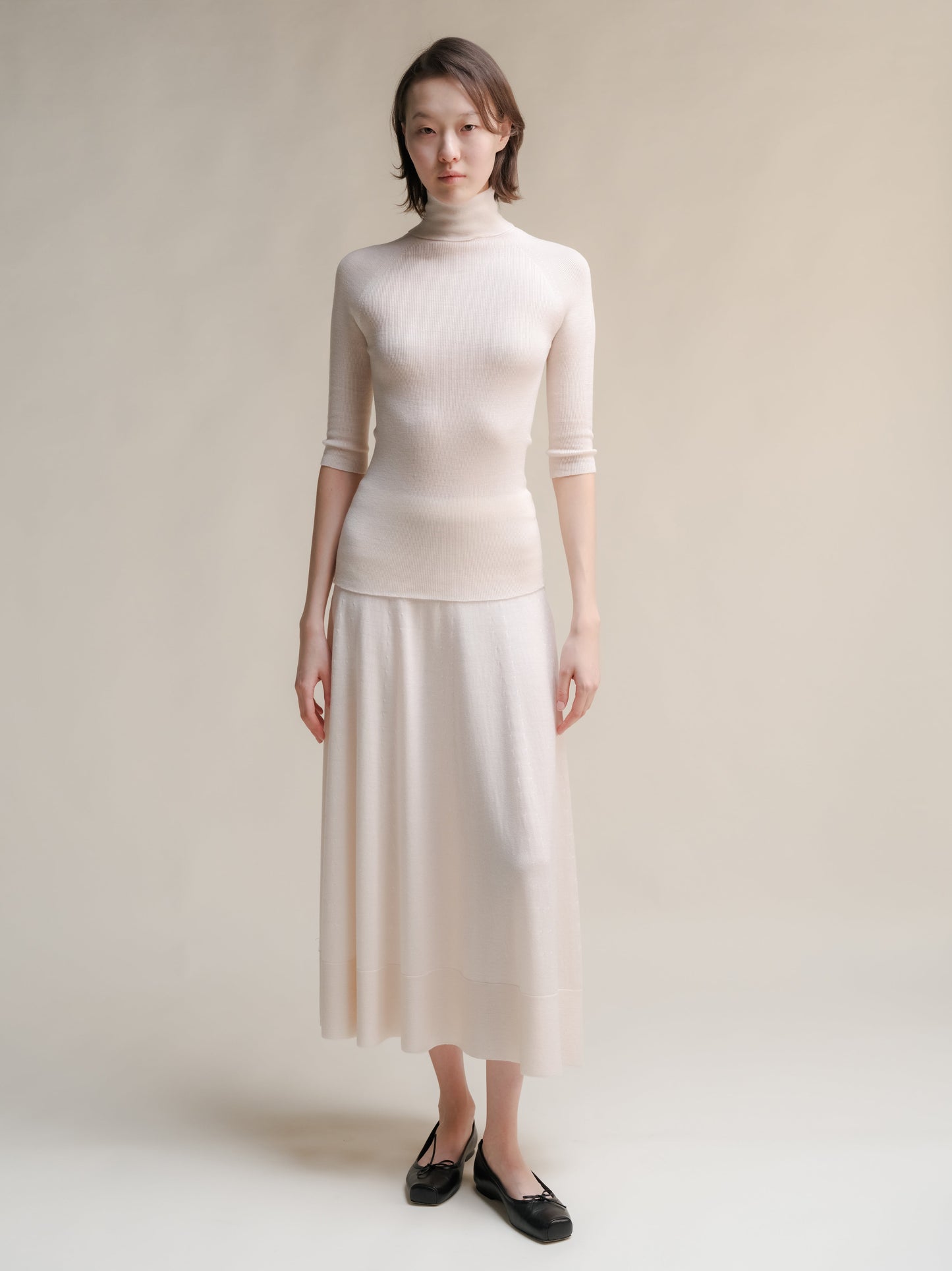 Extra Fine Merino Wool 3/4 Sleeve Ribbed Turtleneck  (3D-Knit)-13