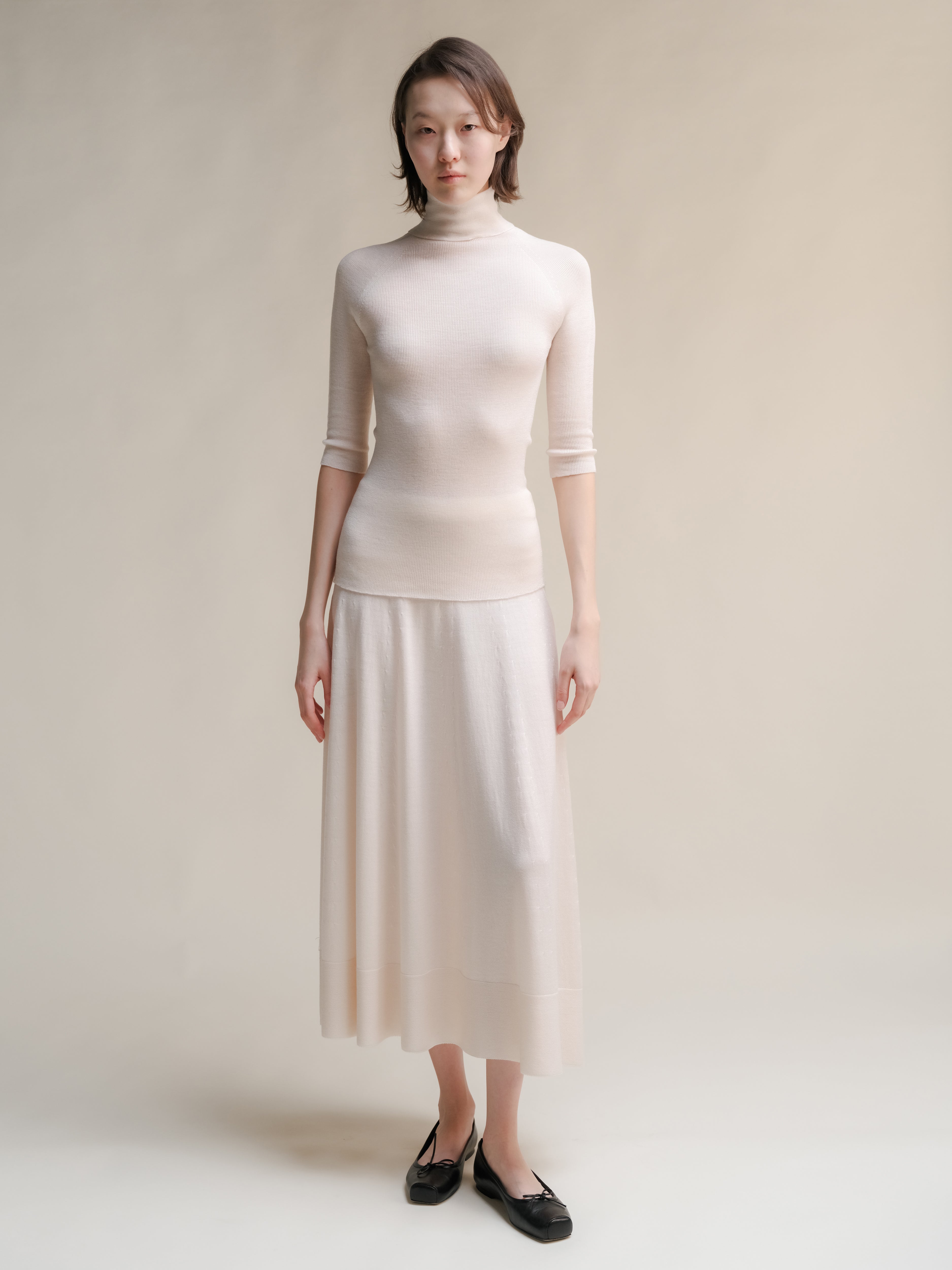 Extra Fine Merino Wool 3/4 Sleeve Ribbed Turtleneck  (3D-Knit)-13