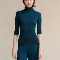 Extra Fine Merino Wool 3/4 Sleeve Ribbed Turtleneck  (3D-Knit)-11