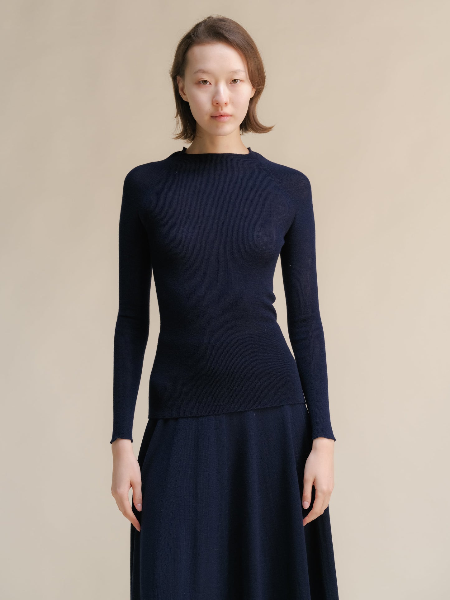 Extra Fine Merino Wool Ribbed 3D-Knit Crewneck Sweater