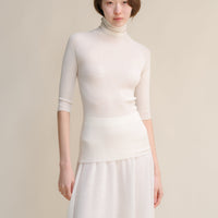 Extra Fine Merino Wool 3/4 Sleeve Ribbed Turtleneck  (3D-Knit)-7