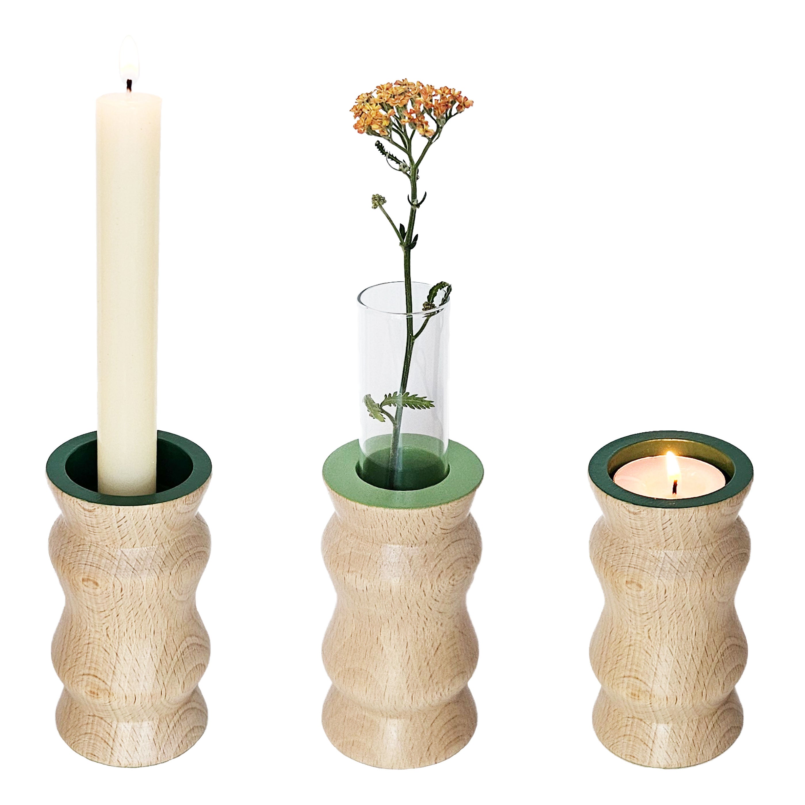Vira 3 in 1 - Green Finish - Candle Holder / Tea Light Holder / Vase-0