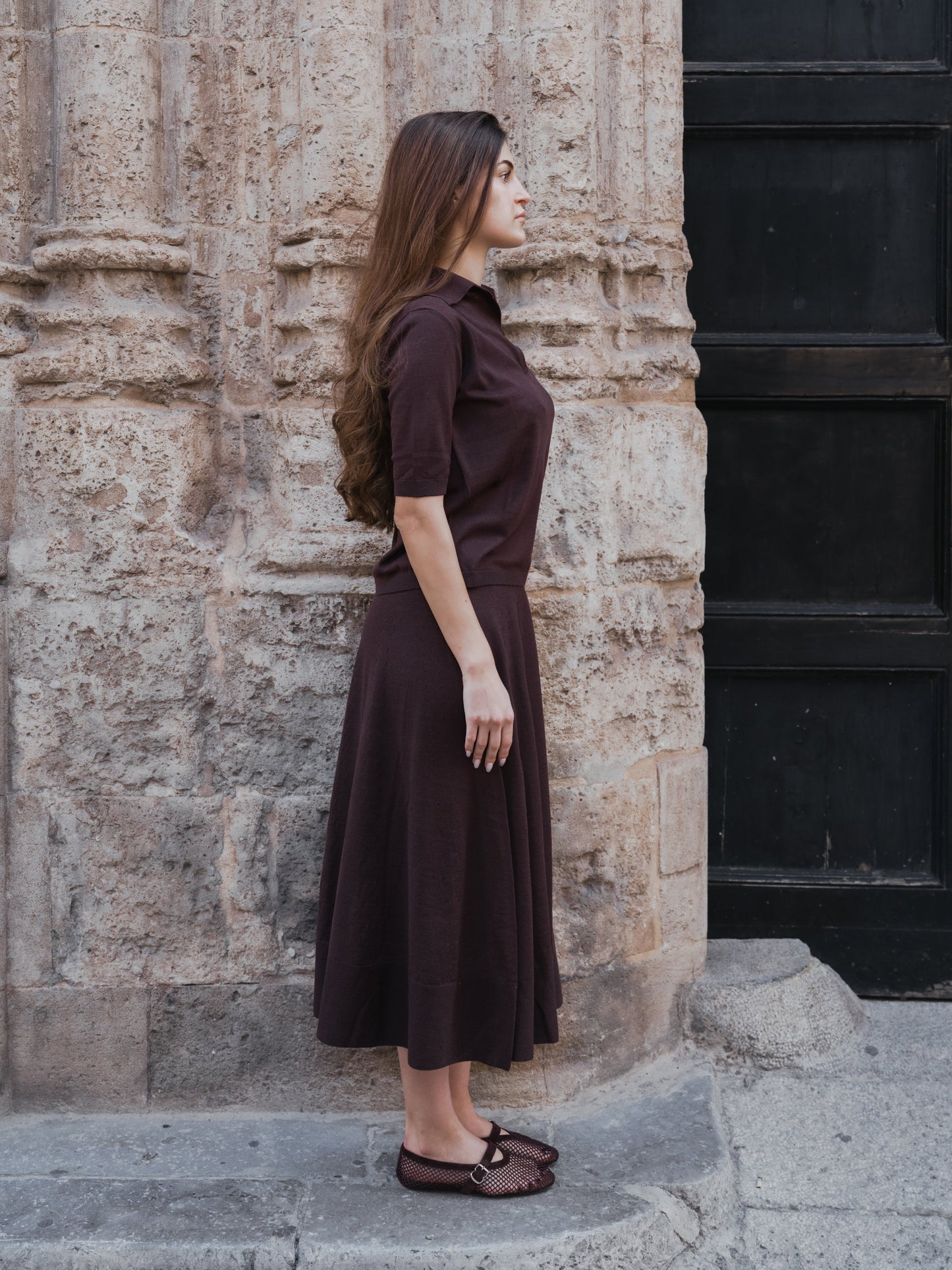 Extra Fine Merino Wool A-Line Skirt (3D-Knit)-3