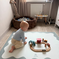Kids Mealtime Floor Mat, Non-Slip & Waterproof - Blue Frame