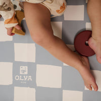 Kids Mealtime Floor Mat, Non-Slip & Waterproof - Chess Azure