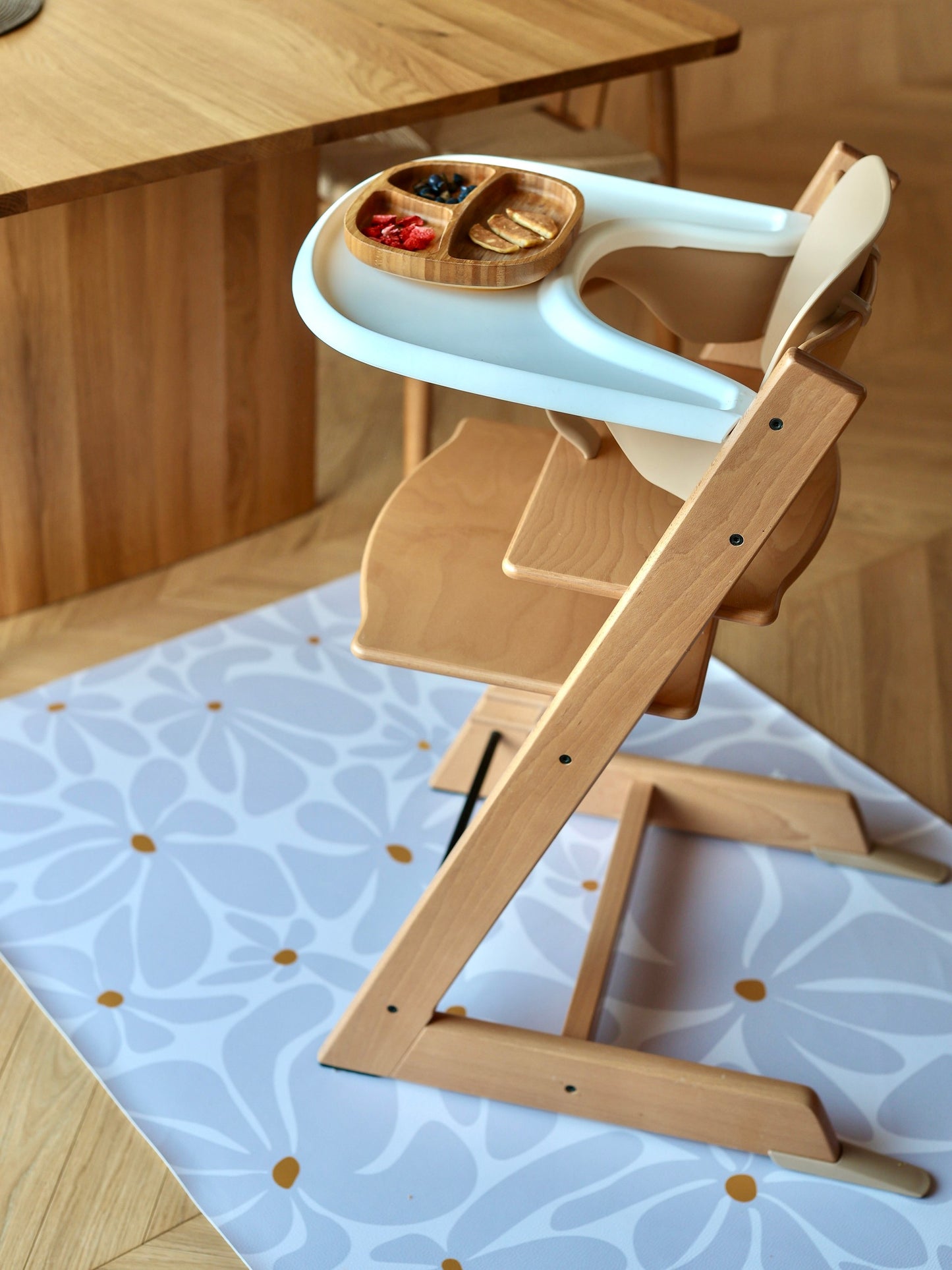 Kids Mealtime Floor Mat, Non-Slip & Waterproof - Daisy Lavender
