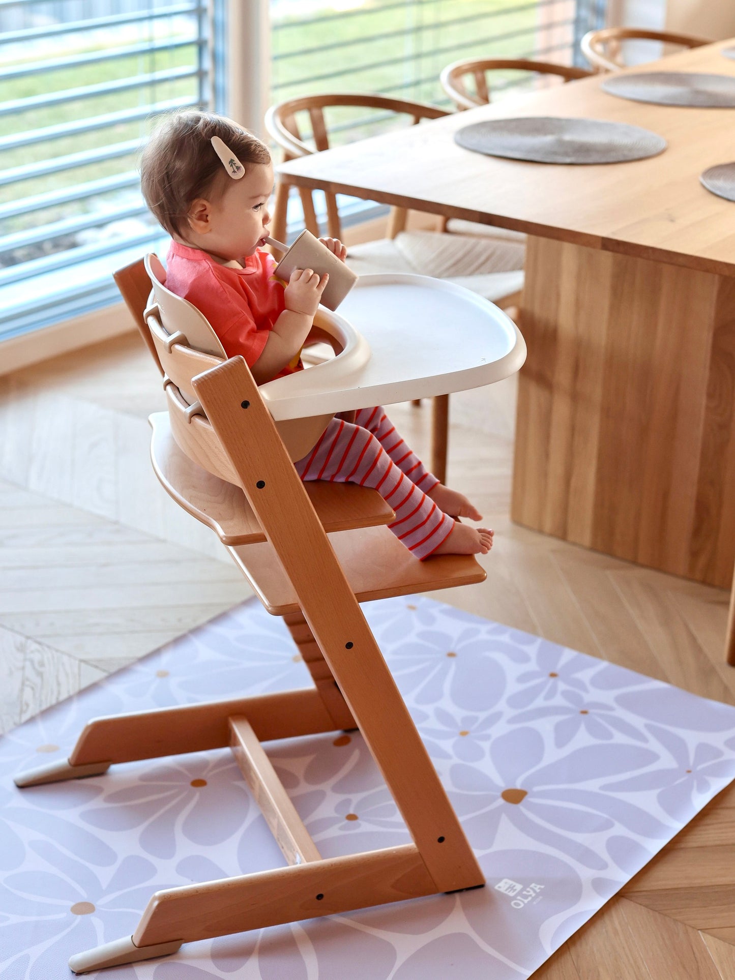 Kids Mealtime Floor Mat, Non-Slip & Waterproof - Daisy Lavender