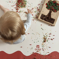 Kids Mealtime Floor Mat, Non-Slip & Waterproof - Red Frame