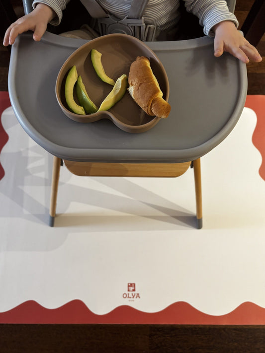 Kids Mealtime Floor Mat, Non-Slip & Waterproof - Red Frame