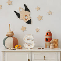 Wooden Wall Decoration - Moon, Saturn, Rocket & 10 Stars