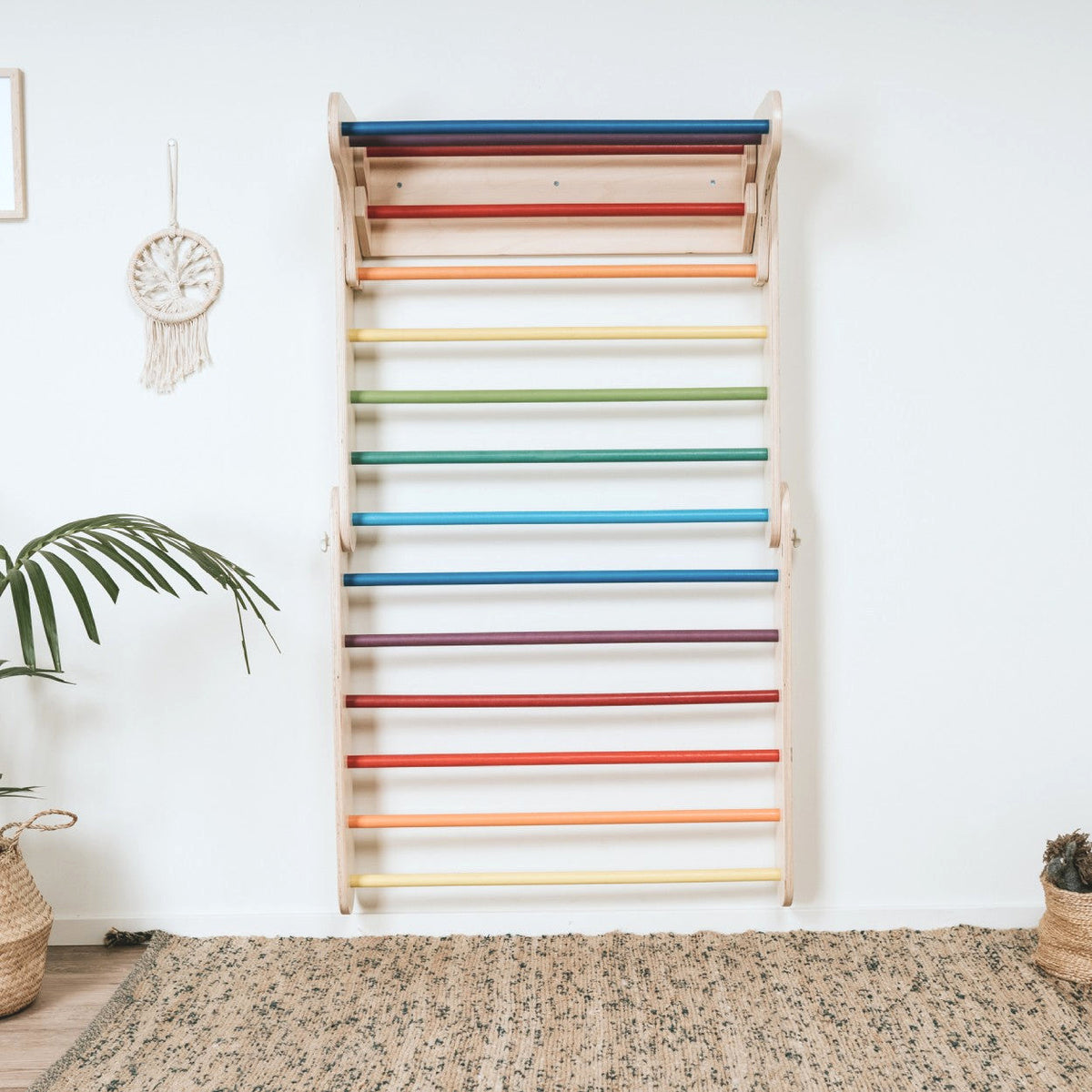 Pikler Triangle Climber with Swedish Wall Add-On (Ages 6m–7y) - Rainbow