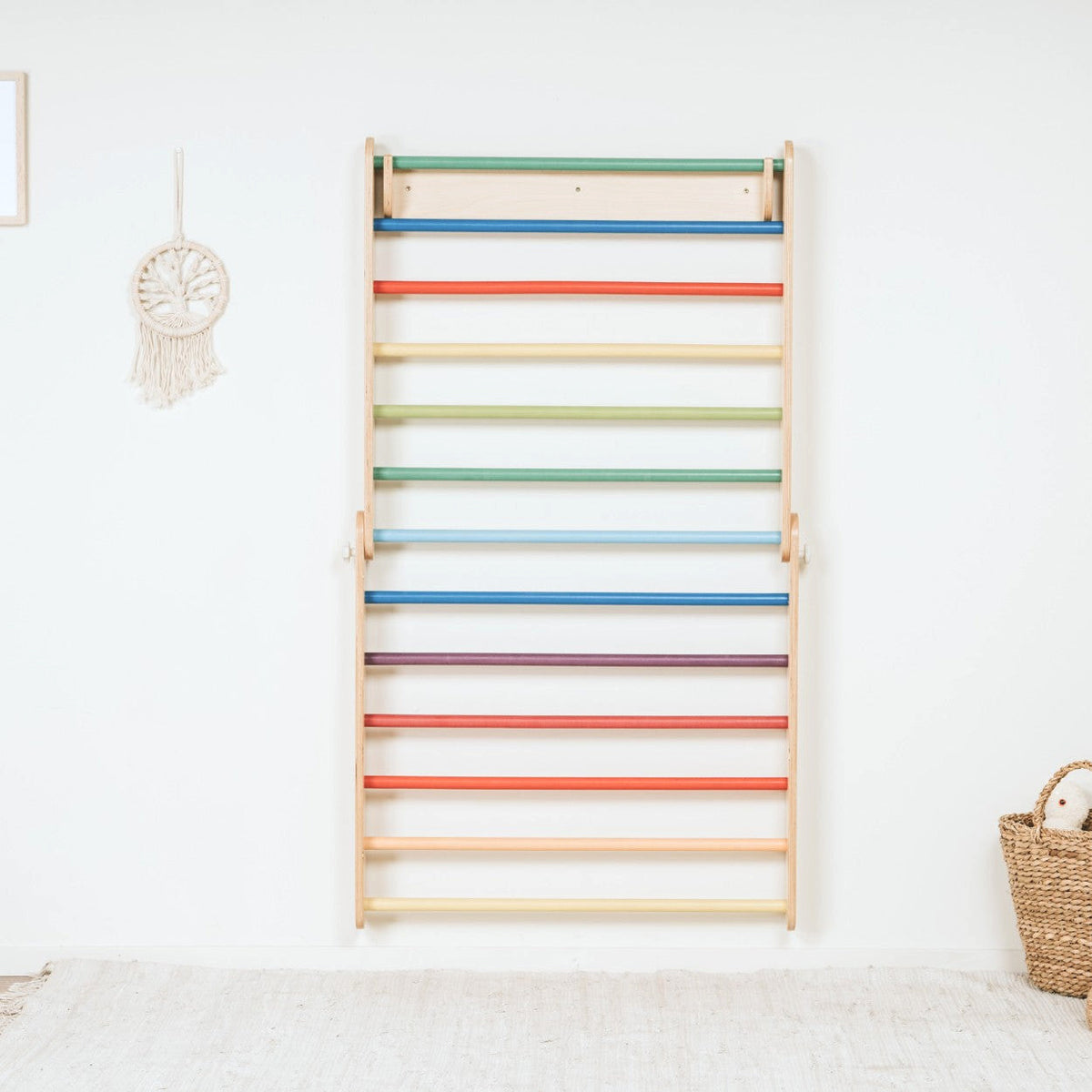 Pikler Triangle Climber with Swedish Wall Add-On (Ages 6m–7y) - Rainbow