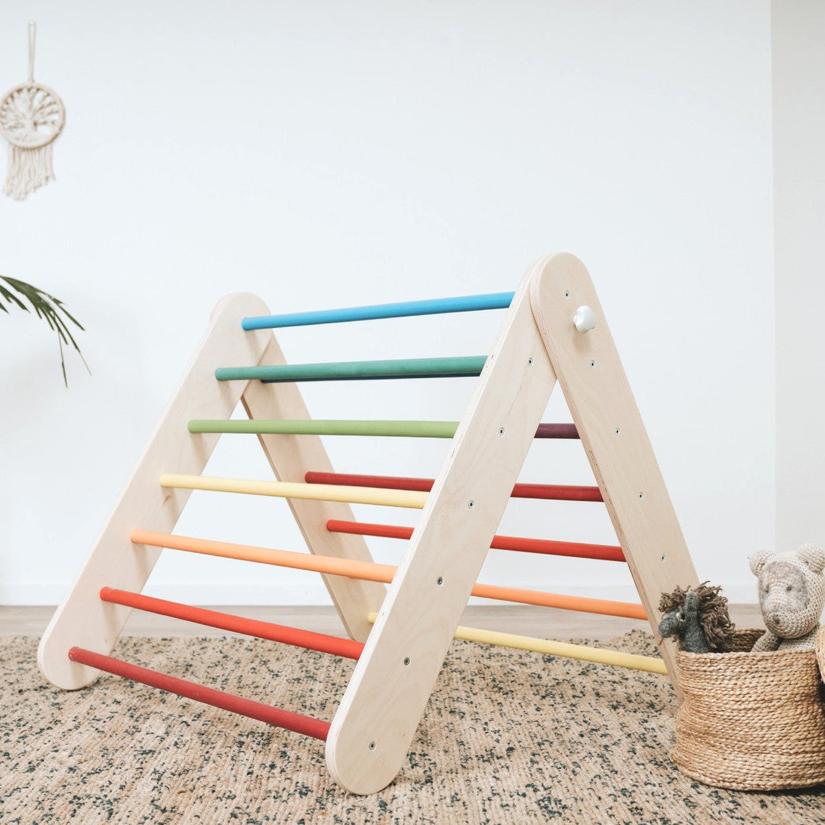 Pikler Triangle Climber with Swedish Wall Add-On (Ages 6m–7y) - Rainbow