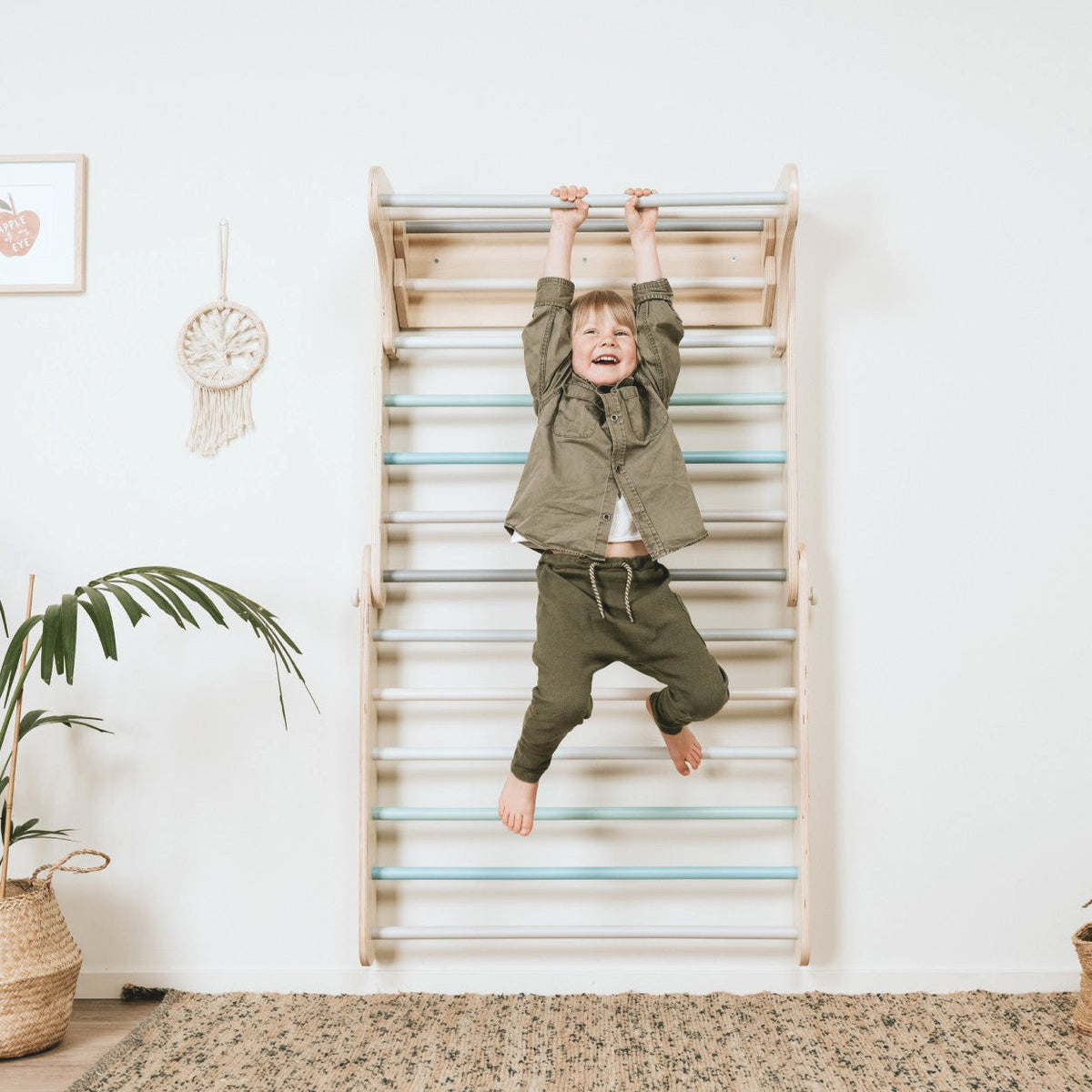 Pikler Triangle Climber with Swedish Wall Add-On (Ages 6m–7y) - Pastel