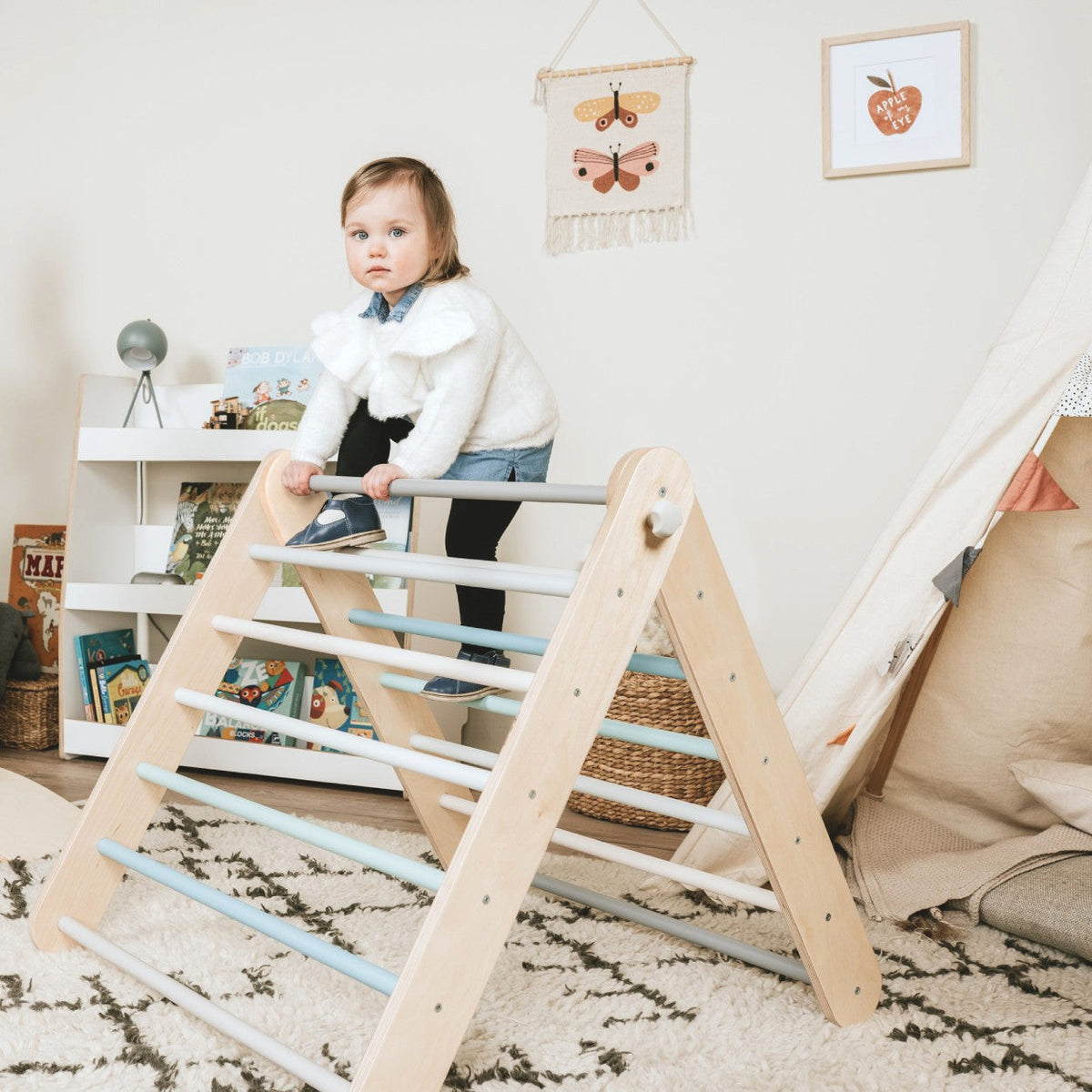 Pikler Triangle Climber with Swedish Wall Add-On (Ages 6m–7y) - Pastel