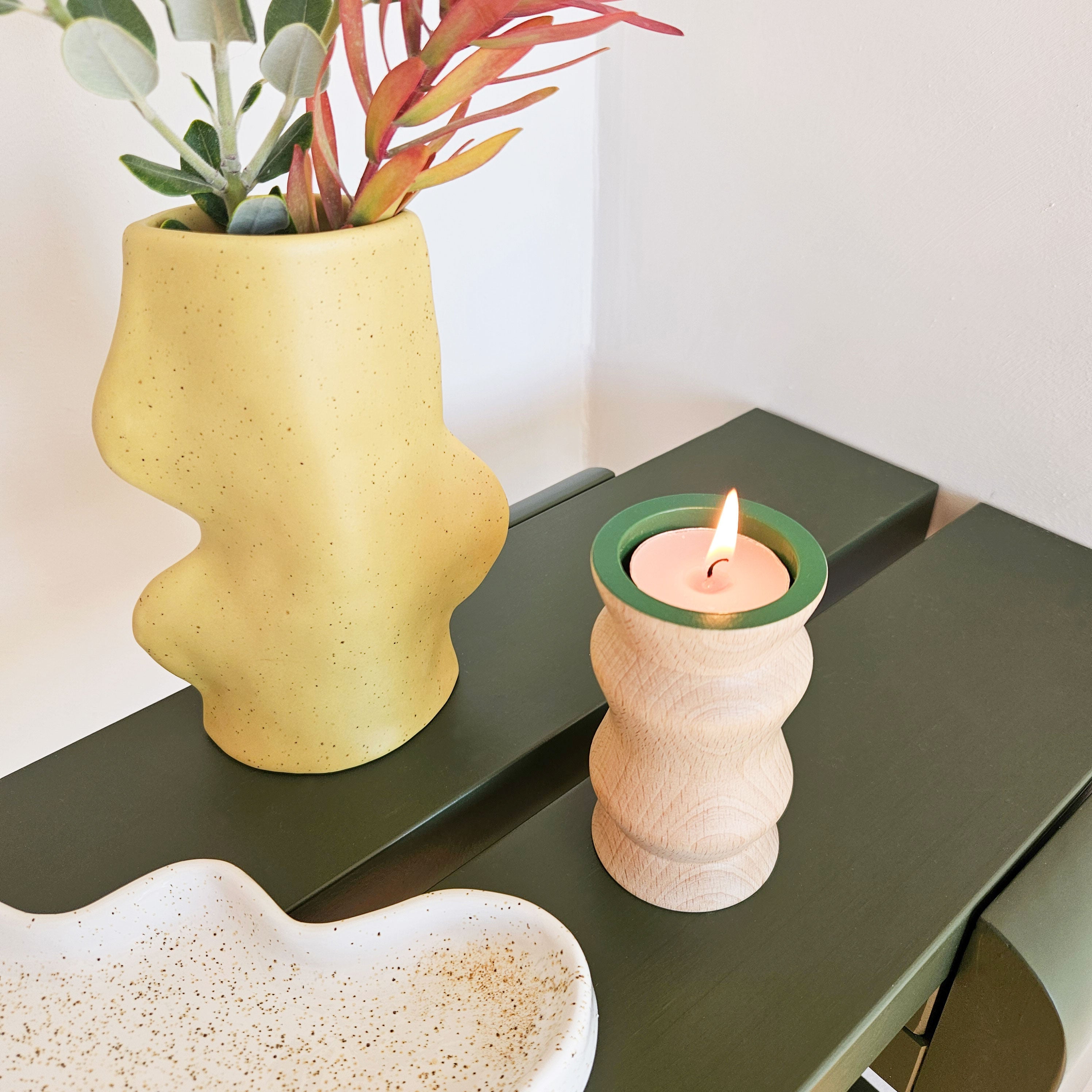 Vira 3 in 1 - Green Finish - Candle Holder / Tea Light Holder / Vase-2