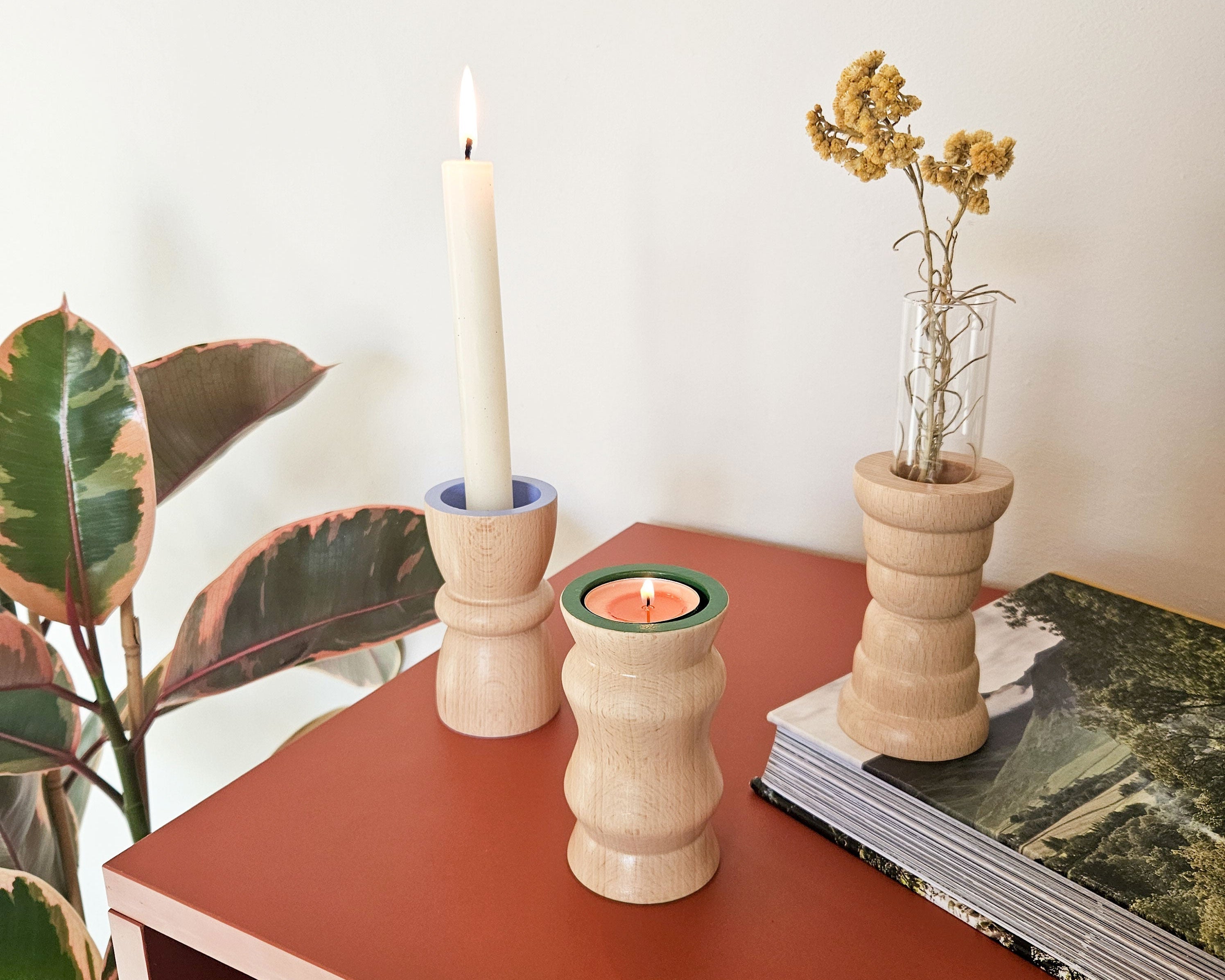 Vira 3 in 1 - Green Finish - Candle Holder / Tea Light Holder / Vase-4